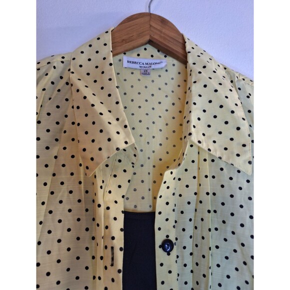 REBECCA MALONE Butter Yellow Polka Dot Button Up Shirt w/Cami Women's Sz 2x Vtg - Picture 5 of 9
